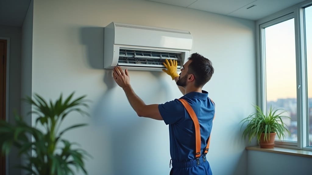 profesjonalne czyszczenie klimatyzacji przez technika HVAC w biurze - serwis Fastclean